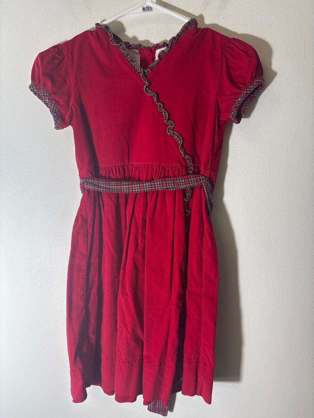 Girls Vintage Strasburg Red Corduroy Plaid Trim Dress Sz 8Y